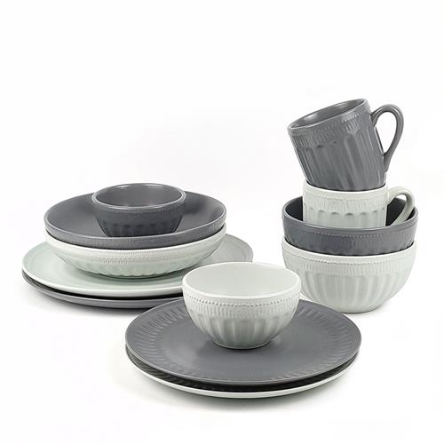 solid glaze dinner set embossed