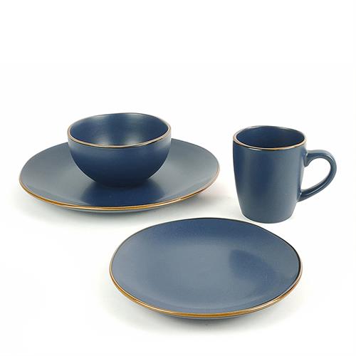 stoneware dinner set wtih metalic rim