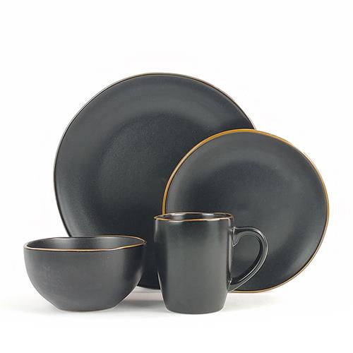 solid glaze dinnerware with metalic rim