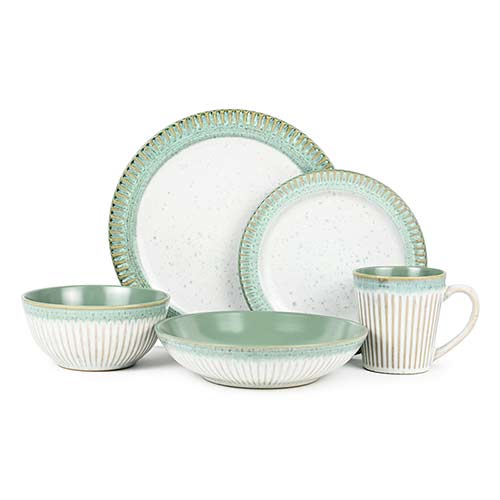 20pcs embossed reactive green dinner set