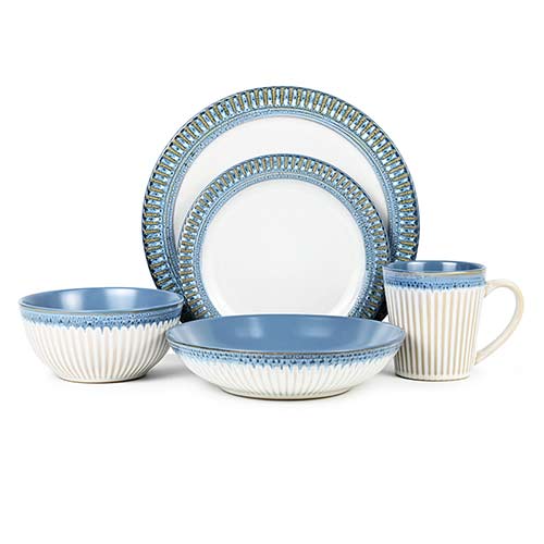 16pcs embossed reactive blue dinner set