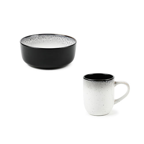 black white reactive dinner set