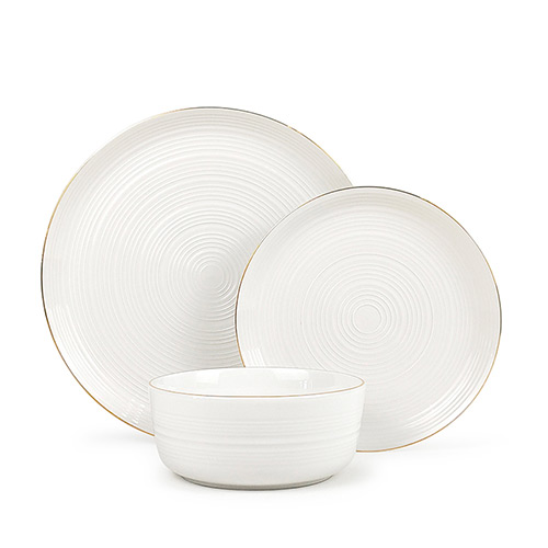 white porcelain tableware with gold rim