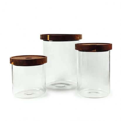 glass storage jar with wood lid