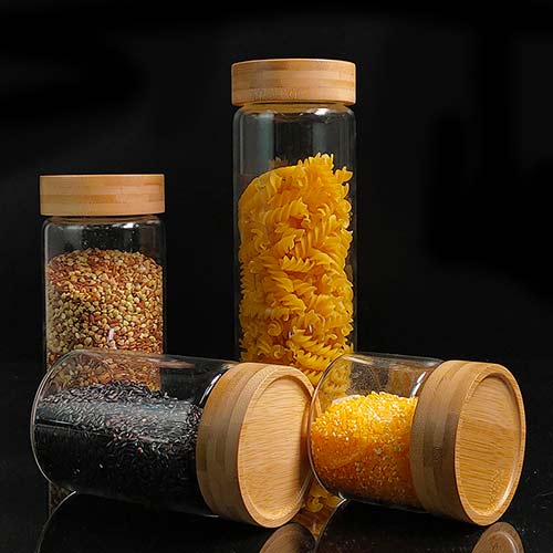 bamboo lid glass storage jar set