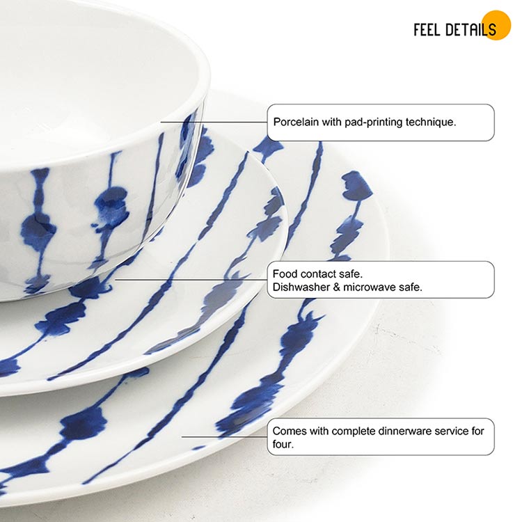 porcelain 16pcs pad printing dinner set