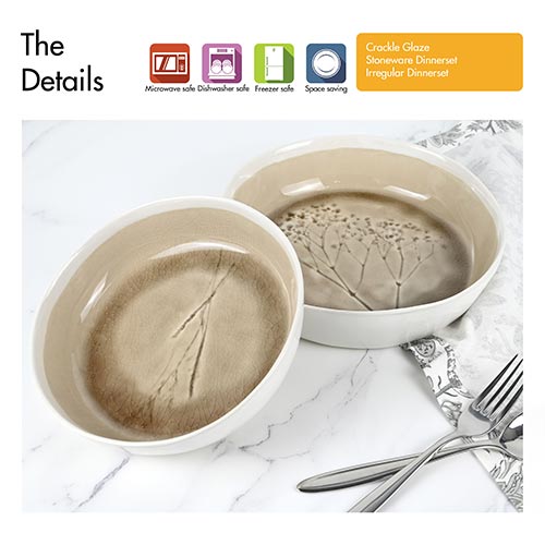 debossed flat bottom crackle glaze dinnerset